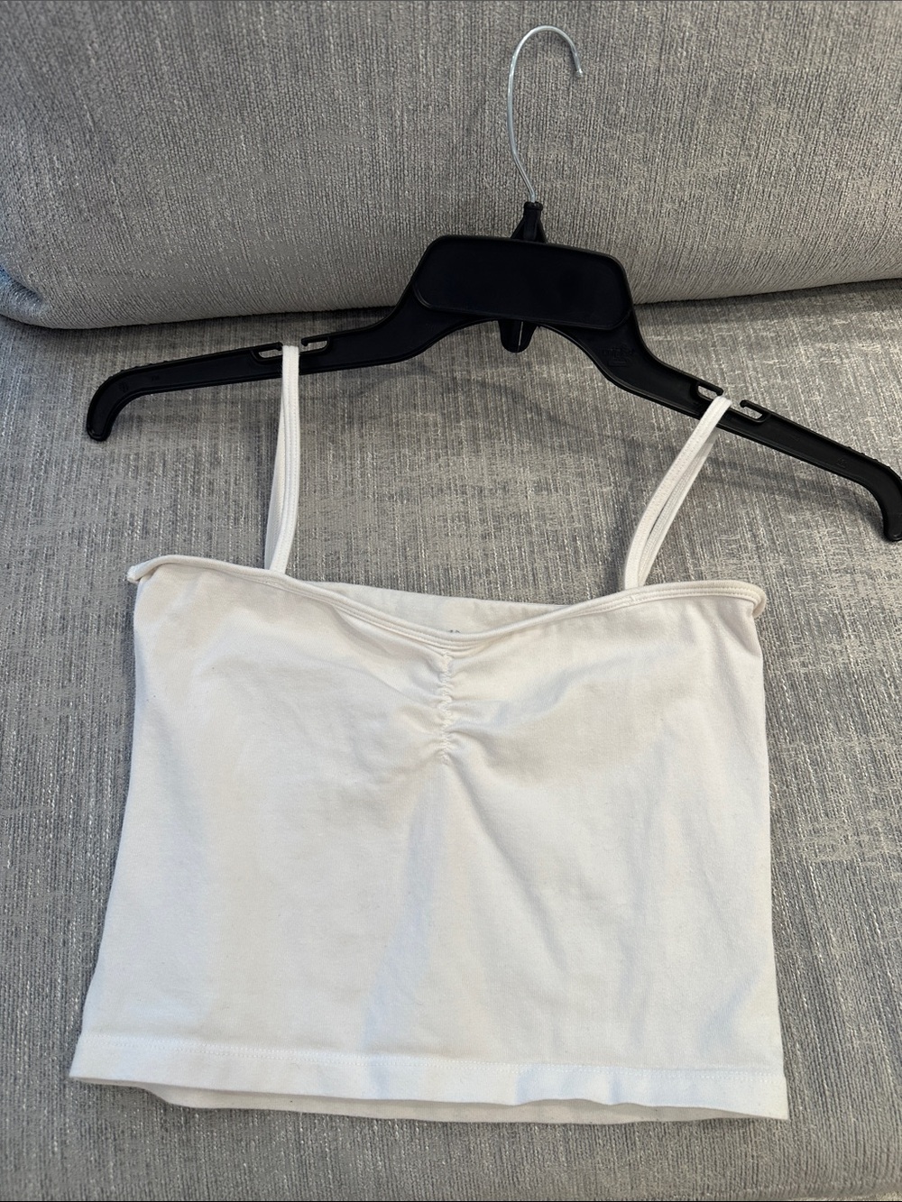 Brandy Melville White Cropped Ruched Cami Tank